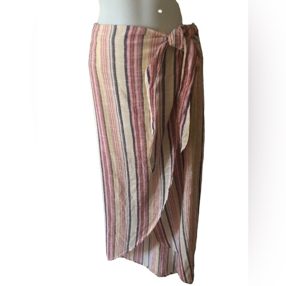Free People Aubrey Sarong Sz Small Multi Combo Skirt Swim Cover Striped Cotton - Picture 2 of 6